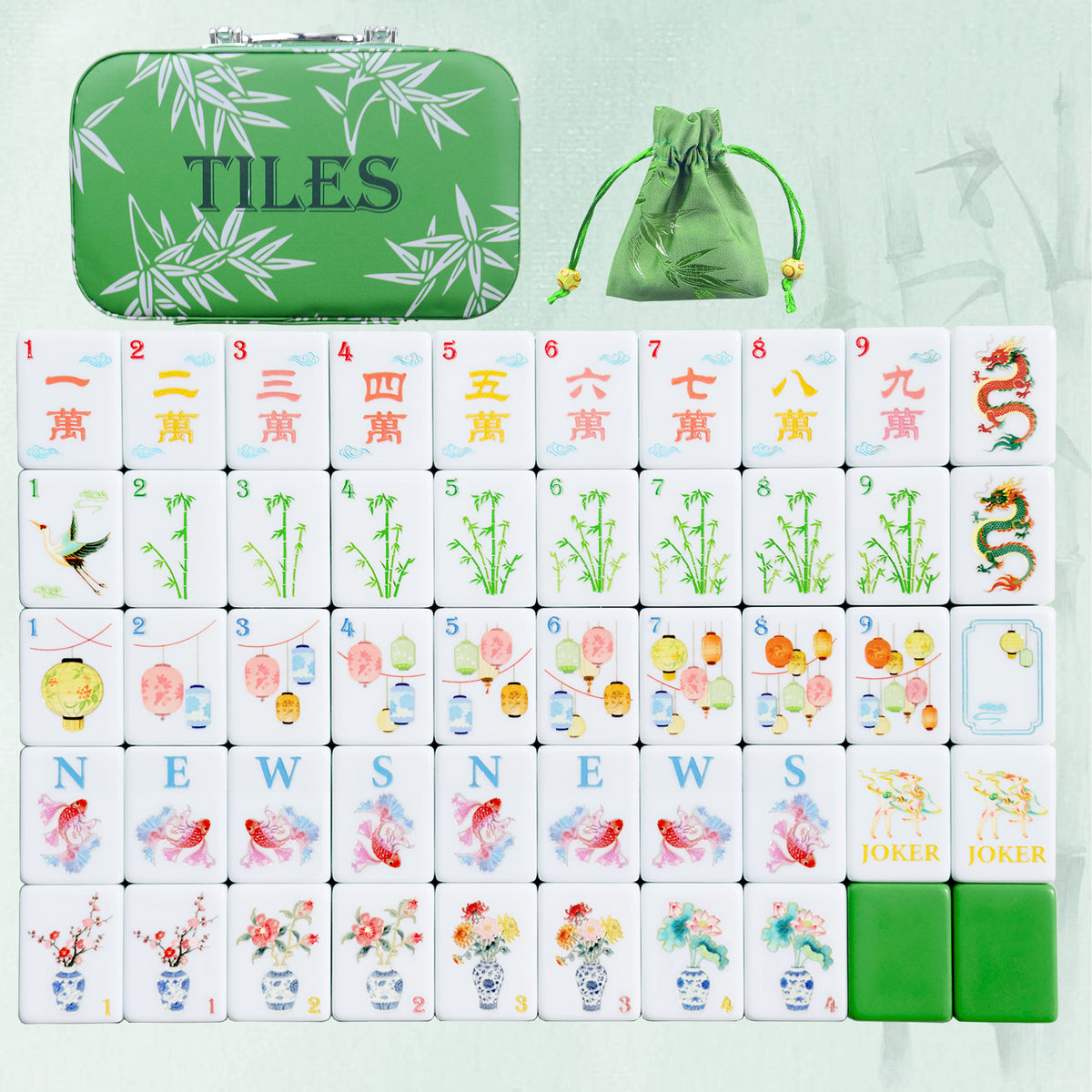 Mahjong Tiles 160 Acrylic American Mahjong Set with Dice PU Bag Shufflers