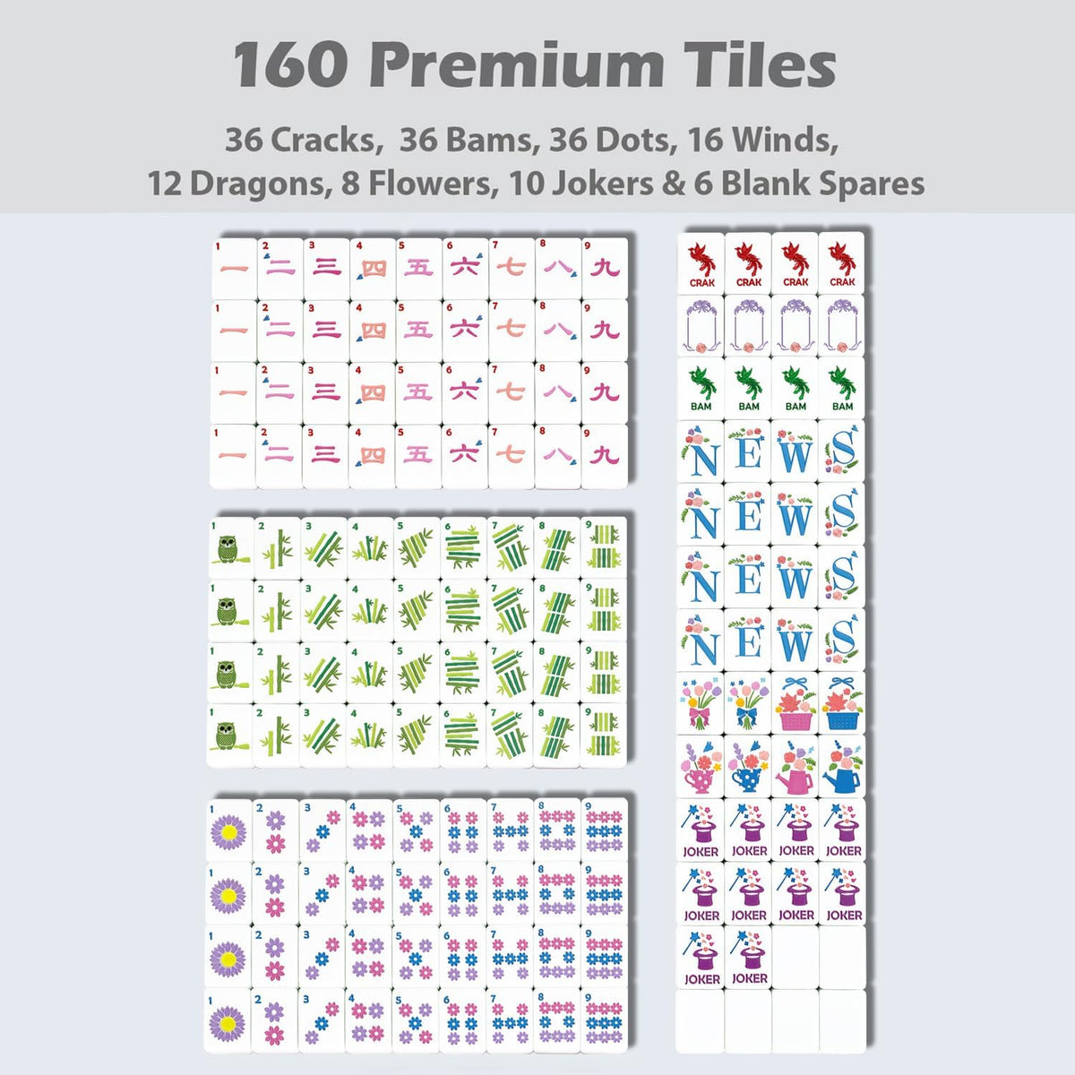 Mahjong Tile Set 160 Acrylic Engraved American Mahjong Sets