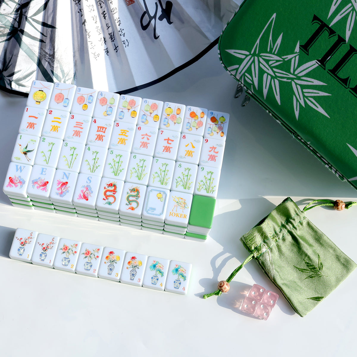 Mahjong Tiles 160 Acrylic American Mahjong Set with Dice PU Bag Shufflers