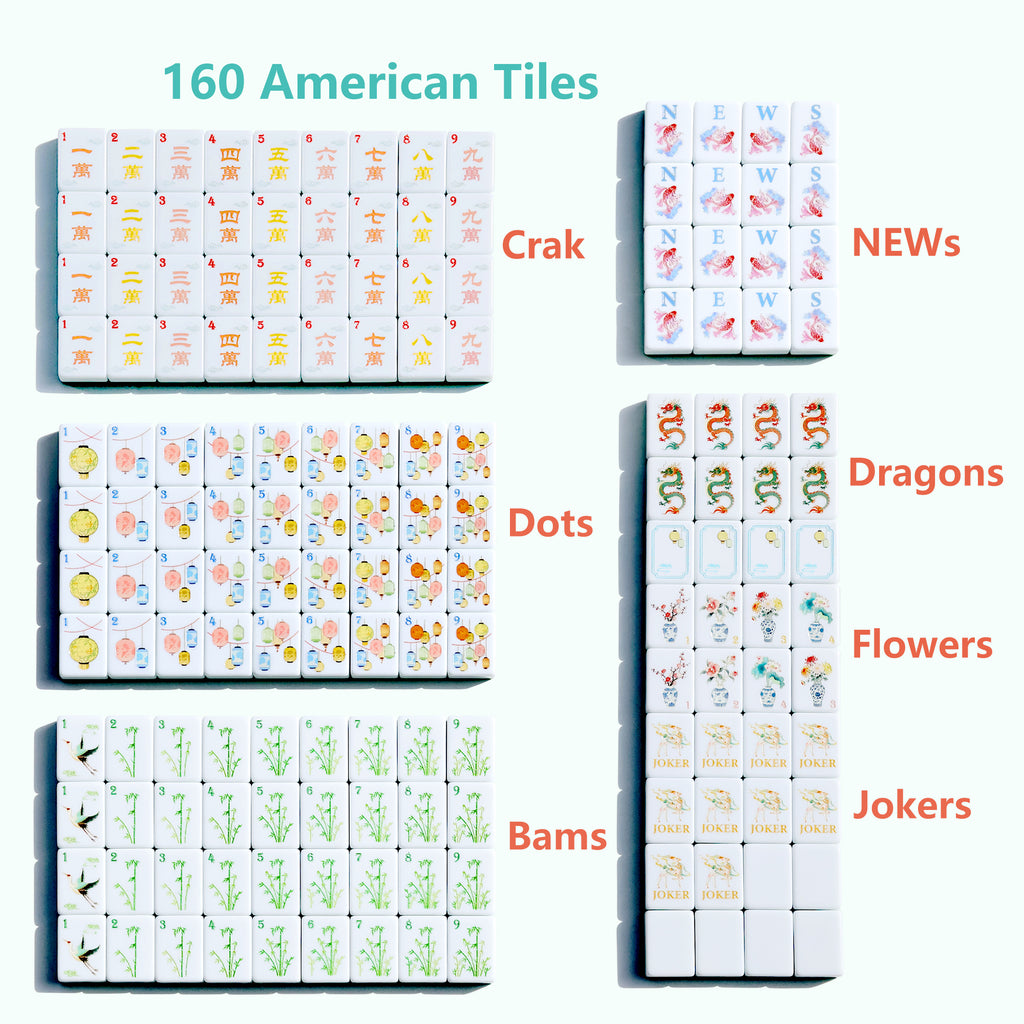 Mahjong Tiles 160 Acrylic American Mahjong Set with Dice PU Bag Shufflers