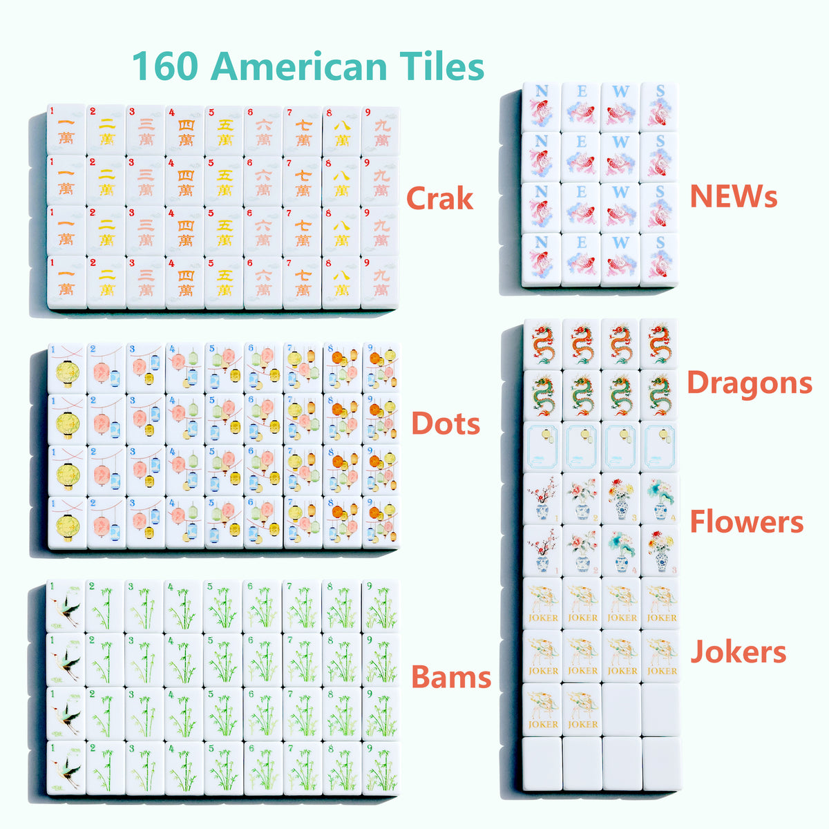 Mahjong Tiles 160 Acrylic American Mahjong Set with Dice PU Bag Shufflers